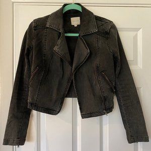 Cute Cropped Black Denim Moto Jacket - Silence & Noise - Size M